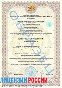 Образец сертификата соответствия Юбилейный Сертификат ISO 22000